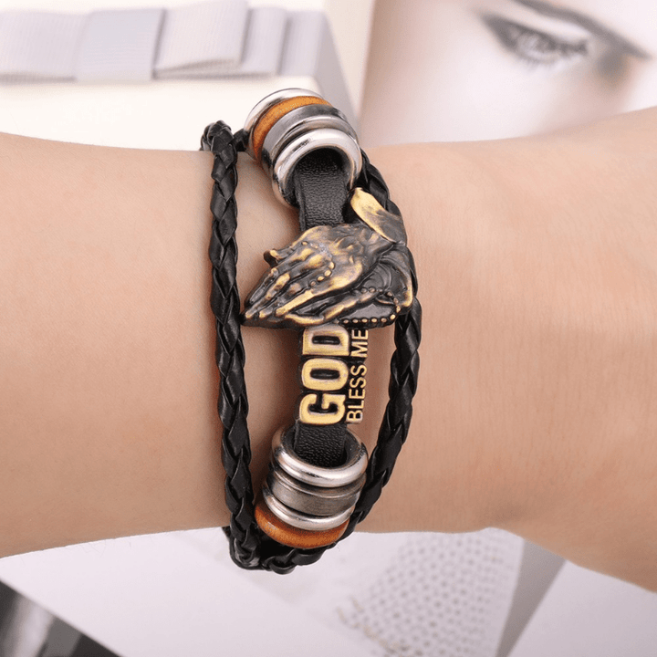 Christianartworkshop Armband im Retro-Stil mit betenden Händen, GOTT SEGNE MICH, schwarzes geflochtenes Design - image 1
