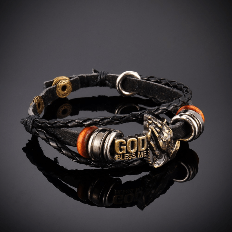 Christianartworkshop Armband im Retro-Stil mit betenden Händen, GOTT SEGNE MICH, schwarzes geflochtenes Design - image 2