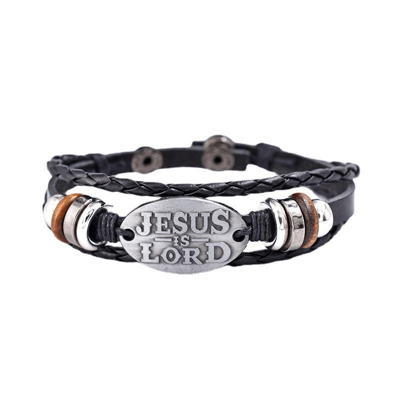 Schwarzes geflochtenes Lederarmband von Christianartworkshop mit der Inschrift „JESUS ​​IST HERR“. - image 7