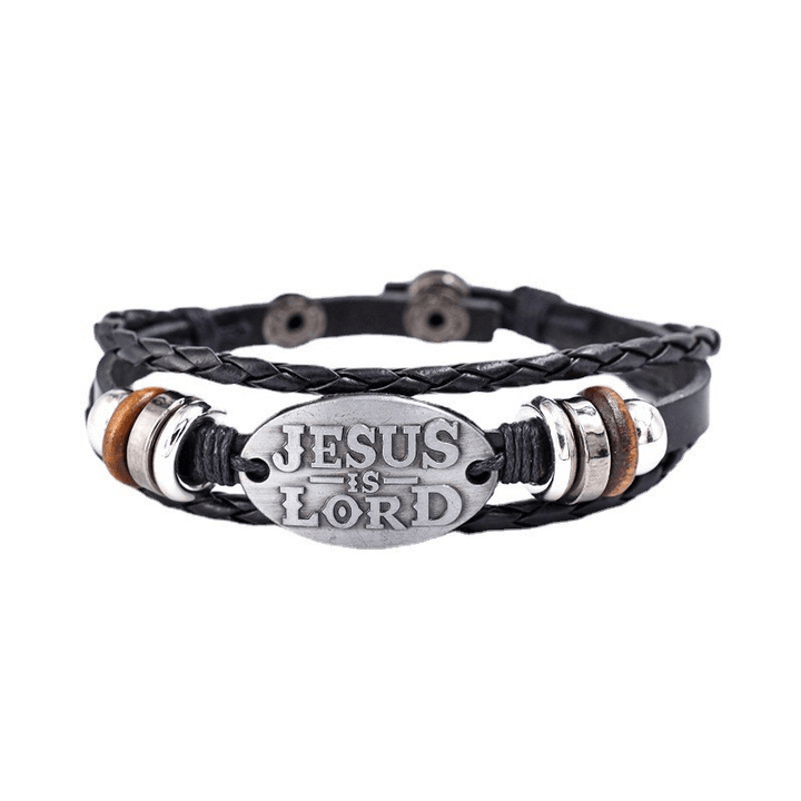 Schwarzes geflochtenes Lederarmband von Christianartworkshop mit der Inschrift „JESUS ​​IST HERR“. - image 7