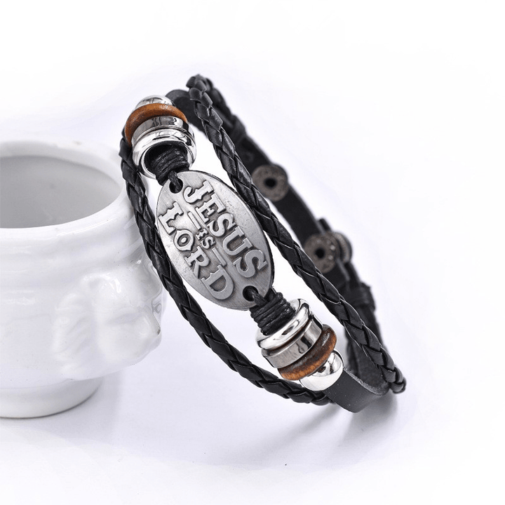 Christianartworkshop Schwarzes geflochtenes Lederarmband mit der Aufschrift „JESUS IS LORD“ - image 5