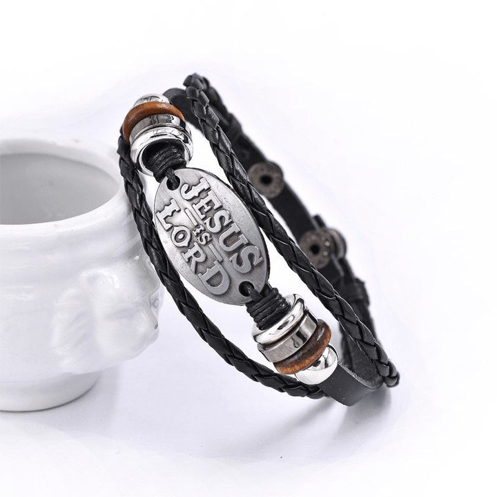 Schwarzes geflochtenes Lederarmband von Christianartworkshop mit der Inschrift „JESUS ​​IST HERR“. - image 5
