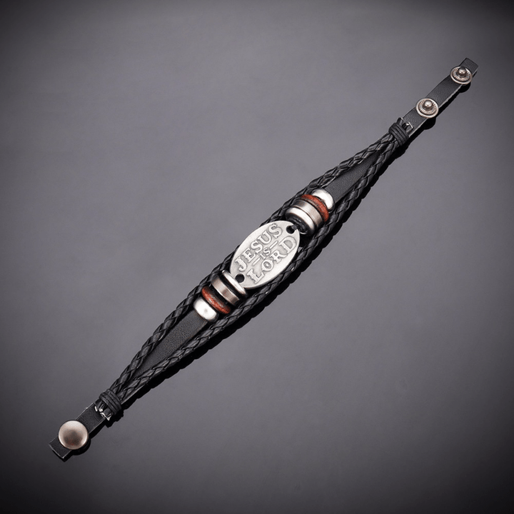Christianartworkshop Schwarzes geflochtenes Lederarmband mit der Aufschrift „JESUS IS LORD“ - image 3