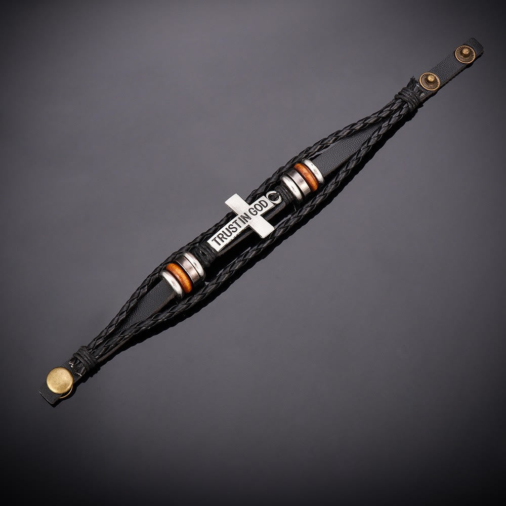 Christianartworkshop Schwarzes geflochtenes Lederarmband mit Kreuz und Aufschrift „TRUST IN GOD“ - image 5