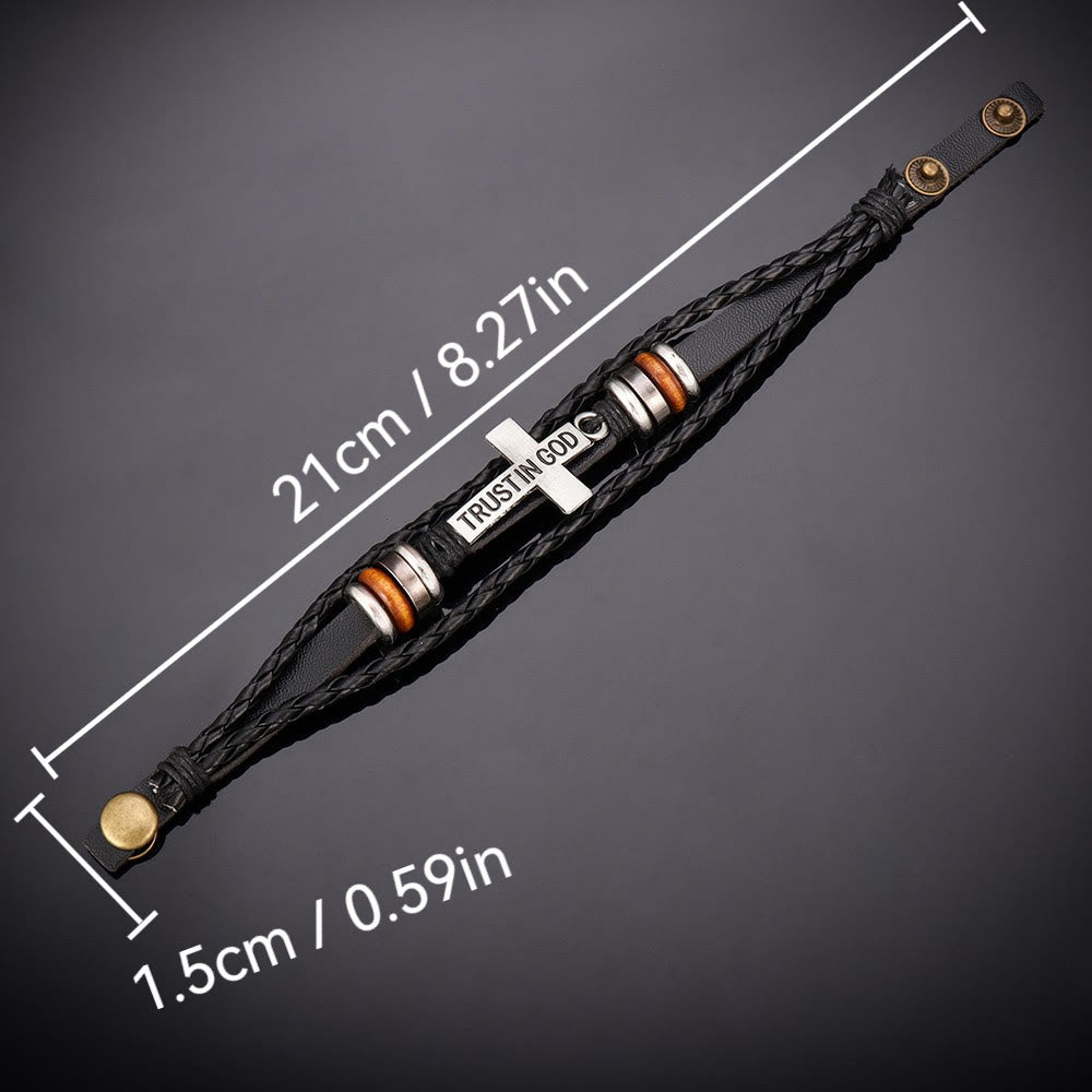 Christianartworkshop Schwarzes geflochtenes Lederarmband mit Kreuz und Aufschrift „TRUST IN GOD“ - image 6