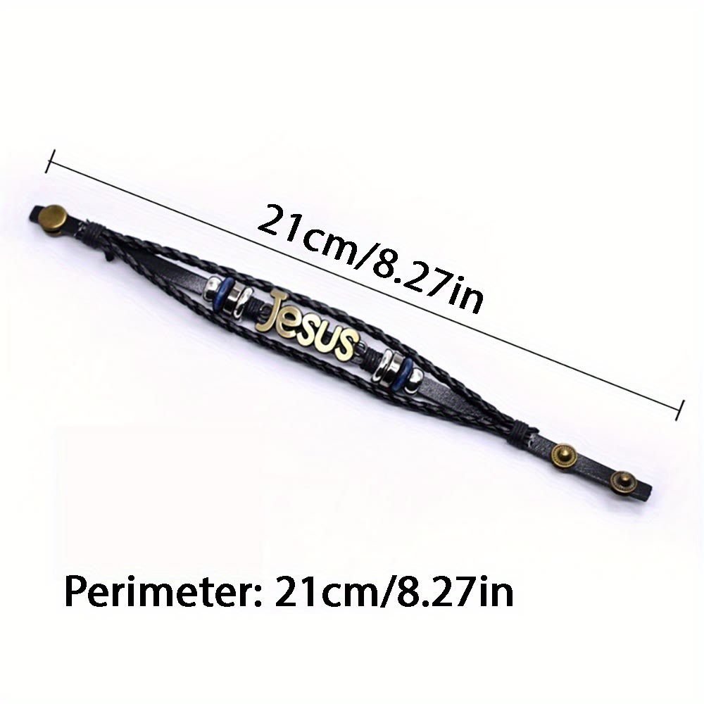 Christianartworkshop Zweifarbiges Jesus-Charm-Armband auf schwarzem geflochtenem Leder - image 8