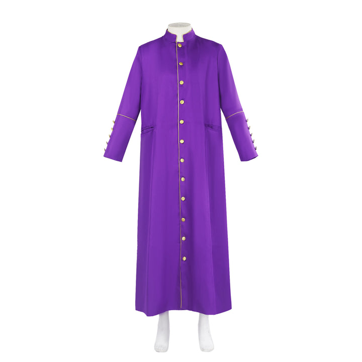 Christianartworkshop Klassische, mehrfarbige Priesterrobe mit Kontrastbesatz und mittelalterlicher Eleganz - Lila mit Goldrand - 3XL - image 9