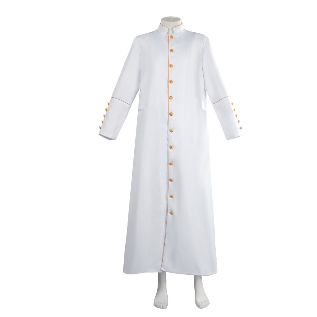 Christianartworkshop Klassische, mehrfarbige Priesterrobe mit Kontrastbesatz und mittelalterlicher Eleganz - Weiß mit Goldrand - 3XL - image 10