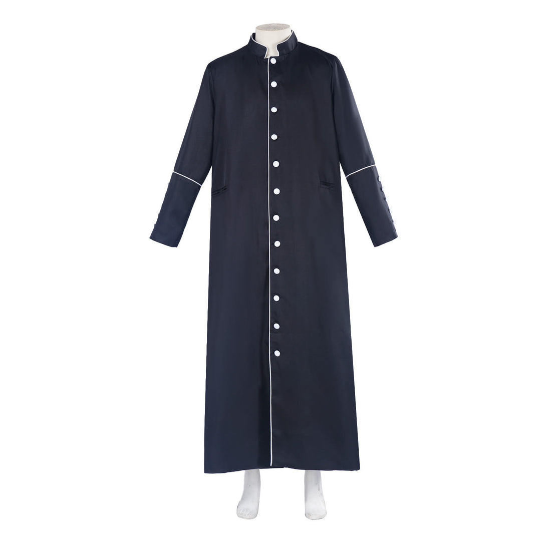 Christianartworkshop Klassische, mehrfarbige Priesterrobe mit Kontrastbesatz und mittelalterlicher Eleganz - Schwarz mit weißem Rand - 3XL - image 3