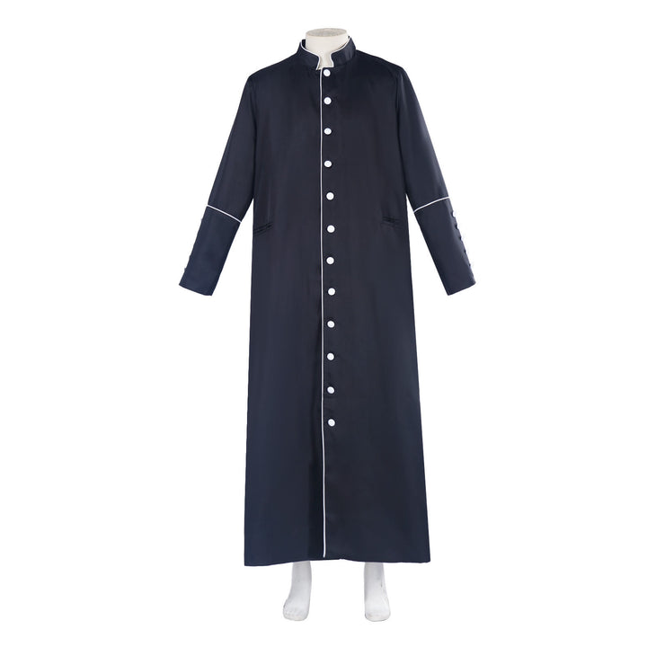 Christianartworkshop Klassische, mehrfarbige Priesterrobe mit Kontrastbesatz und mittelalterlicher Eleganz - Schwarz mit weißem Rand - 3XL - image 3