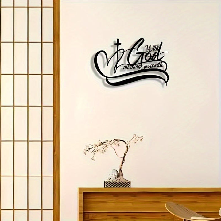 Christianartworkshop Wanddekoration aus schwarzem Metall: Kreuz & Mit Gott sind alle Dinge möglich, Vers - image 2