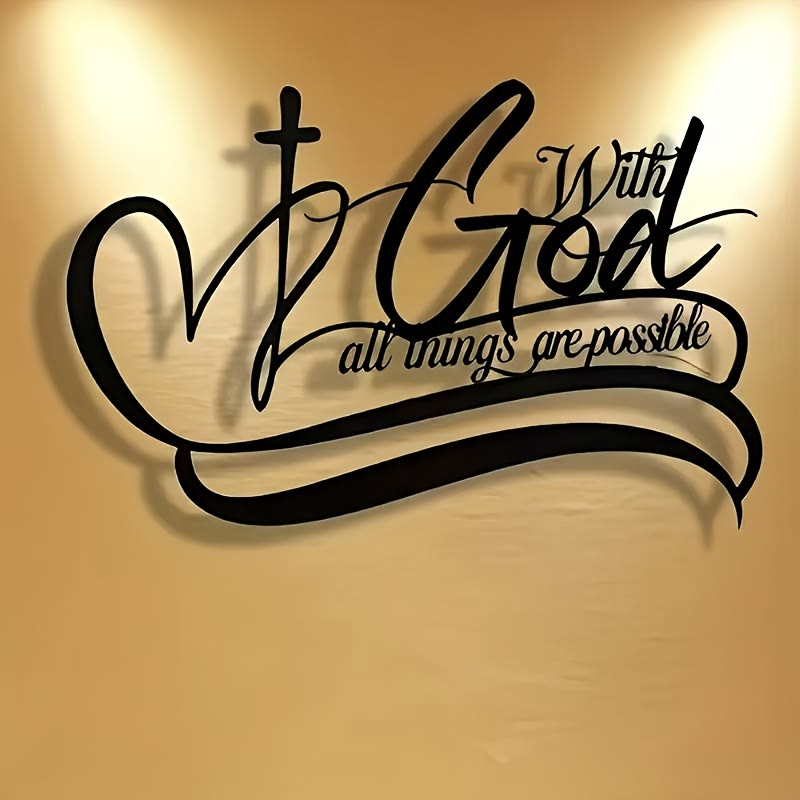 Christianartworkshop Wanddekoration aus schwarzem Metall: Kreuz & Mit Gott sind alle Dinge möglich, Vers - Schwarz - 15,75''*10,25''/40*26,03cm - image 0