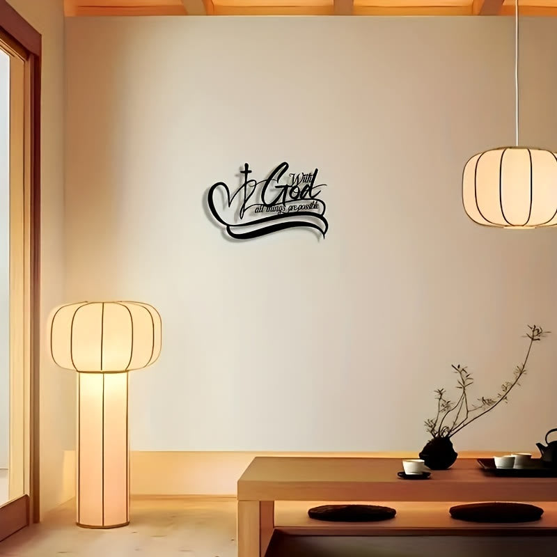 Christianartworkshop Wanddekoration aus schwarzem Metall: Kreuz & Mit Gott sind alle Dinge möglich, Vers - image 3