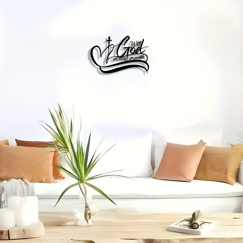 Christianartworkshop Wanddekoration aus schwarzem Metall: Kreuz & Mit Gott sind alle Dinge möglich, Vers - image 4
