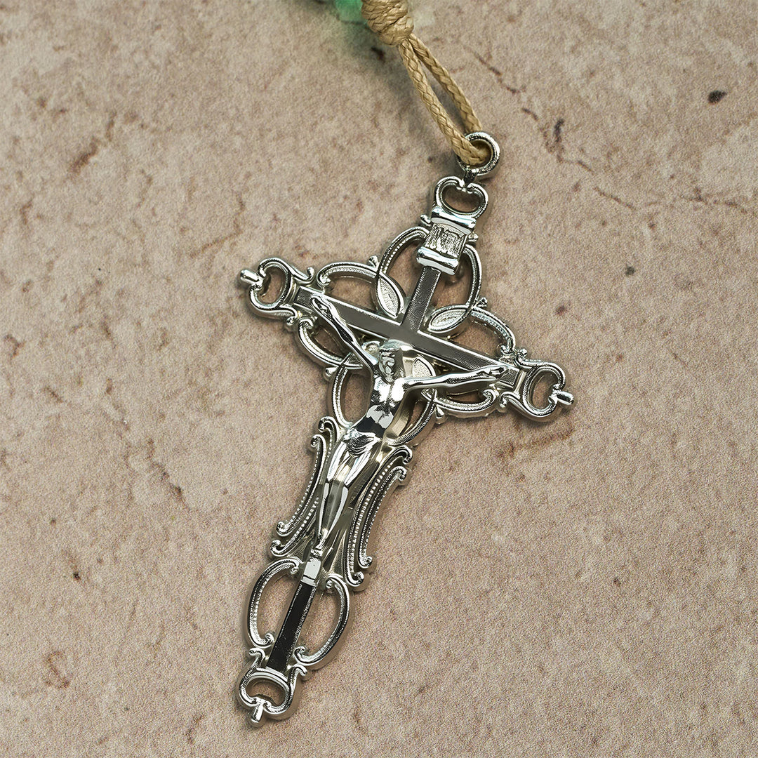 Christianartworkshop Weihnachtsrosenkranz aus bunten Perlen in Zuckerstangenform mit der Barmherzigkeit Gottes und Unserer Lieben Frau: Feiern Sie die Geburt Christi - image 8