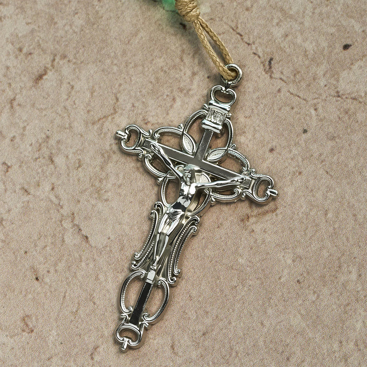 Christianartworkshop Weihnachtsrosenkranz aus bunten Perlen in Zuckerstangenform mit der Barmherzigkeit Gottes und Unserer Lieben Frau: Feiern Sie die Geburt Christi - image 8