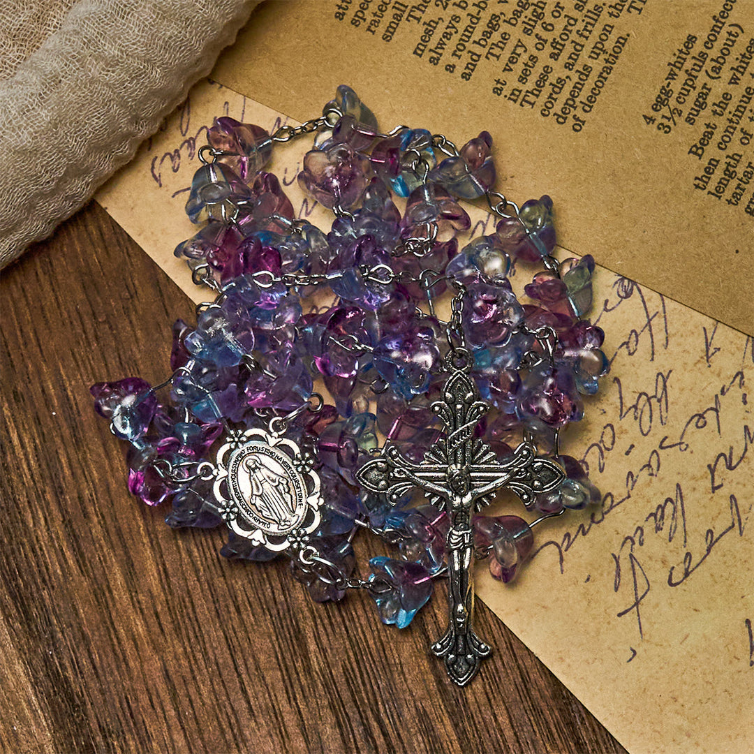 Christianartworkshop Pastel Bloom Maiglöckchen-Glasrosenkranz mit Unserer Lieben Frau: Reine marianische Gnade - image 2