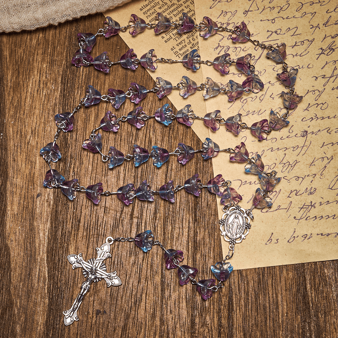 Christianartworkshop Pastel Bloom Maiglöckchen-Glasrosenkranz mit Unserer Lieben Frau: Reine marianische Gnade - image 3