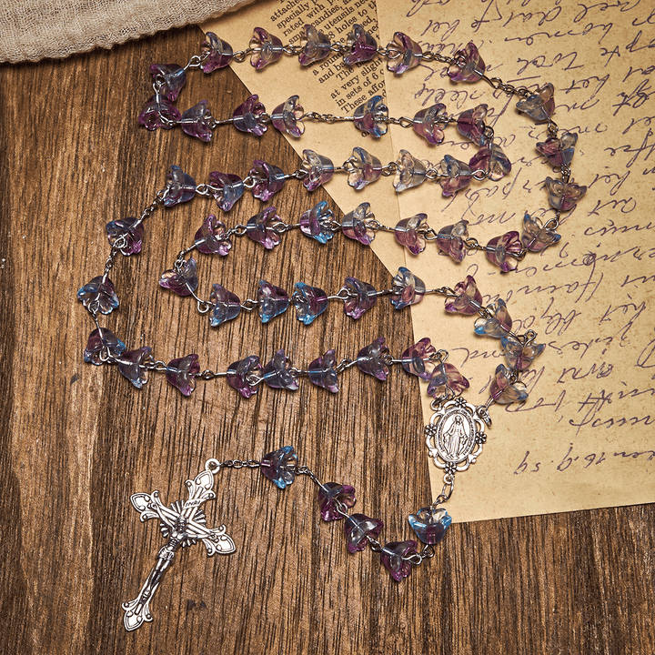 Christianartworkshop Pastel Bloom Maiglöckchen-Glasrosenkranz mit Unserer Lieben Frau: Reine marianische Gnade - image 3