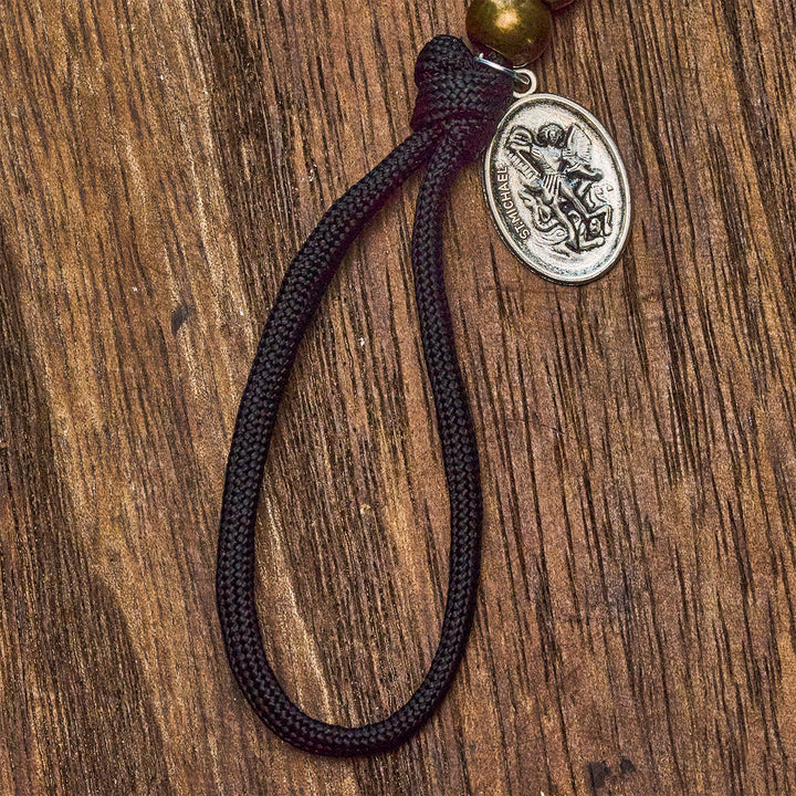 Christianartworkshop Minimalistischer schwarzer robuster Taschenrosenkranz mit St. Michael und personalisiertem JESUS-Brief - image 9