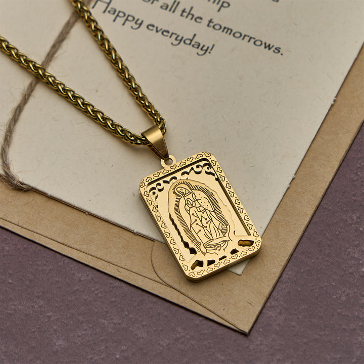 Christianartworkshop Halskette mit Anhänger „Unsere Liebe Frau von Guadalupe“ und Herzmotiv – Randanhänger - Golden - image 2