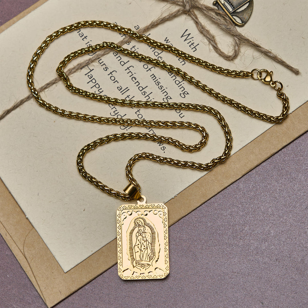 Christianartworkshop Zweifarbige Halskette mit Anhänger „Unsere Liebe Frau von Guadalupe“ und Herz-Anhänger - image 3