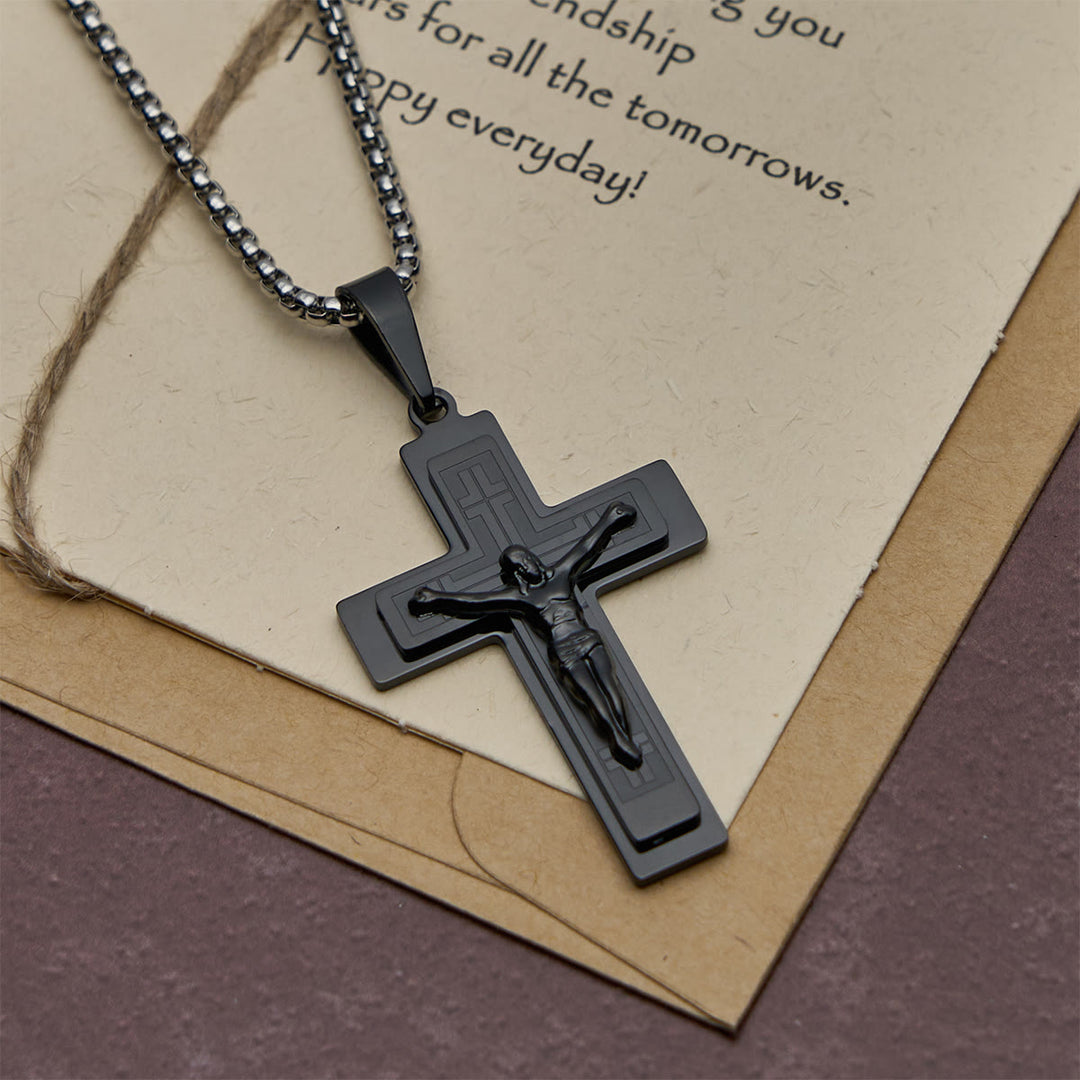 Christianartworkshop Klassische Halskette mit Jesus-Kruzifix-Anhänger: Mehrfarbiges Metallhandwerk - Schwarz - image 3