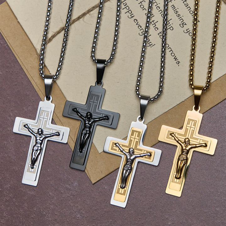Christianartworkshop Klassische Halskette mit Jesus-Kruzifix-Anhänger: Mehrfarbiges Metallhandwerk - Golden - image 0