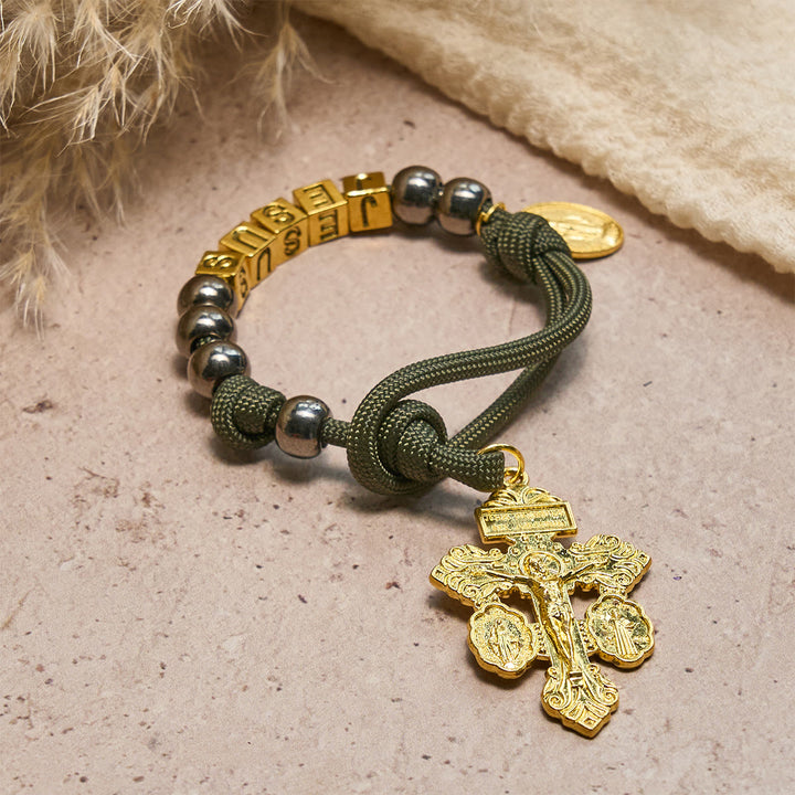 Christianartworkshop Hämatit-Perlen, kompakter Gebetstaschen-Rosenkranz mit Kruzifix und personalisiertem JESUS-Brief - image 2