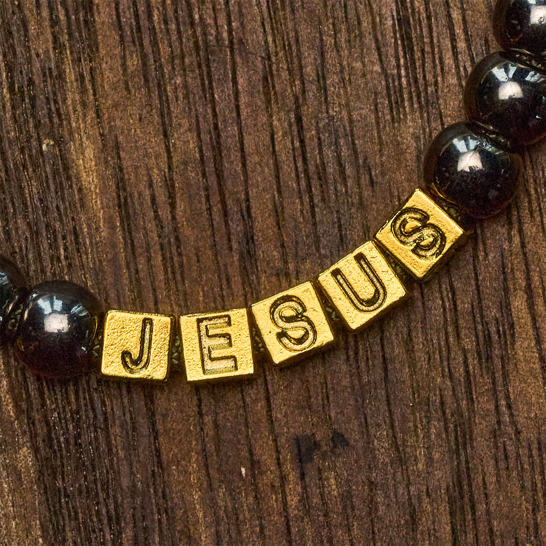 Christianartworkshop Hämatit-ähnliche Perlen Kompakter Gebetsrosenkranz für die Hosentasche mit Kruzifix & personalisiertem JESUS-Brief - image 7