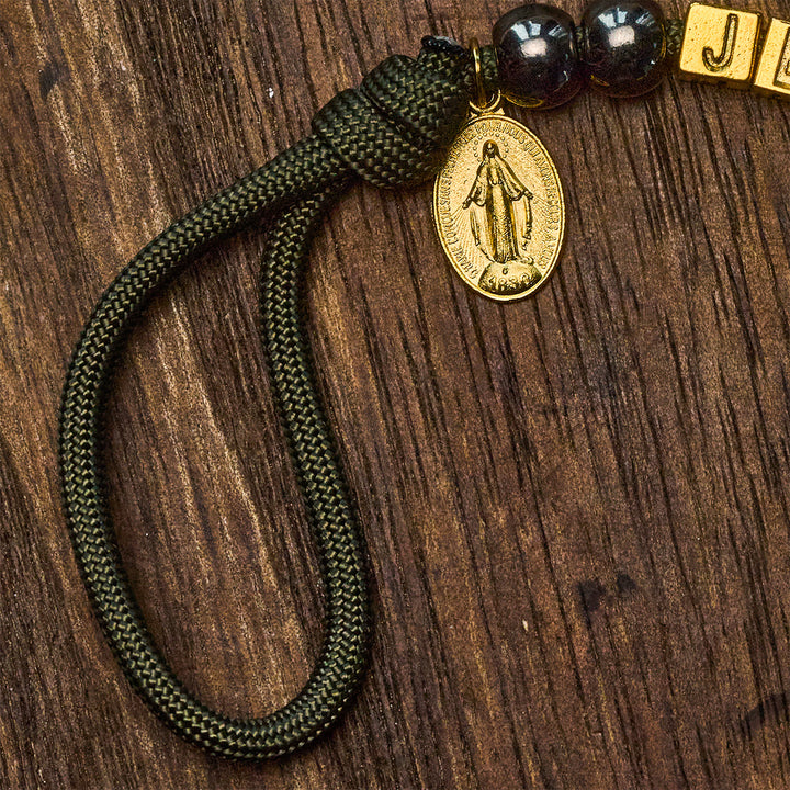 Christianartworkshop Hämatit-Perlen, kompakter Gebetstaschen-Rosenkranz mit Kruzifix und personalisiertem JESUS-Brief - image 9