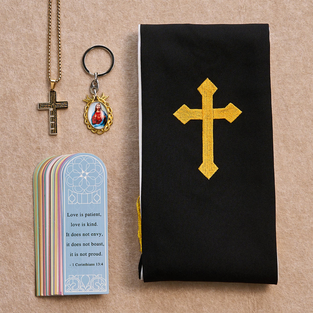 Christianartworkshop Schwarzes goldenes Kreuz-Segensset mit Madonna und Schriftkreuz: Lebe im Glauben - image 2