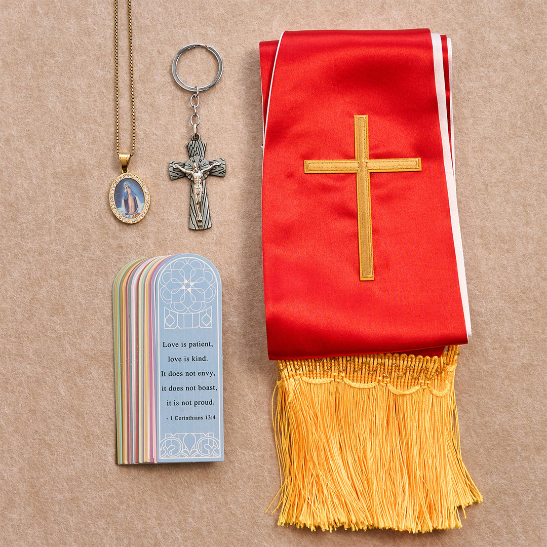 Christianartworkshop Rotgoldenes Kreuz-Segensset mit Madonna und Schrift: Lebe in Gnade - Jungfrau Maria - image 0