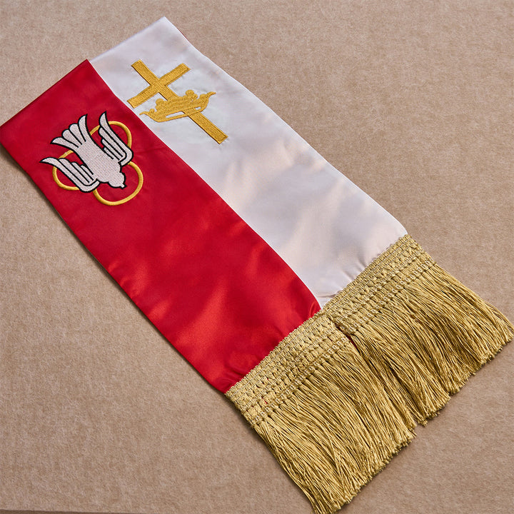 Christianartworkshop Heiliger Geist Taube Rote Stola Segensset mit Holzrosenkranz, Schlüsselanhänger und Lesezeichen - image 4