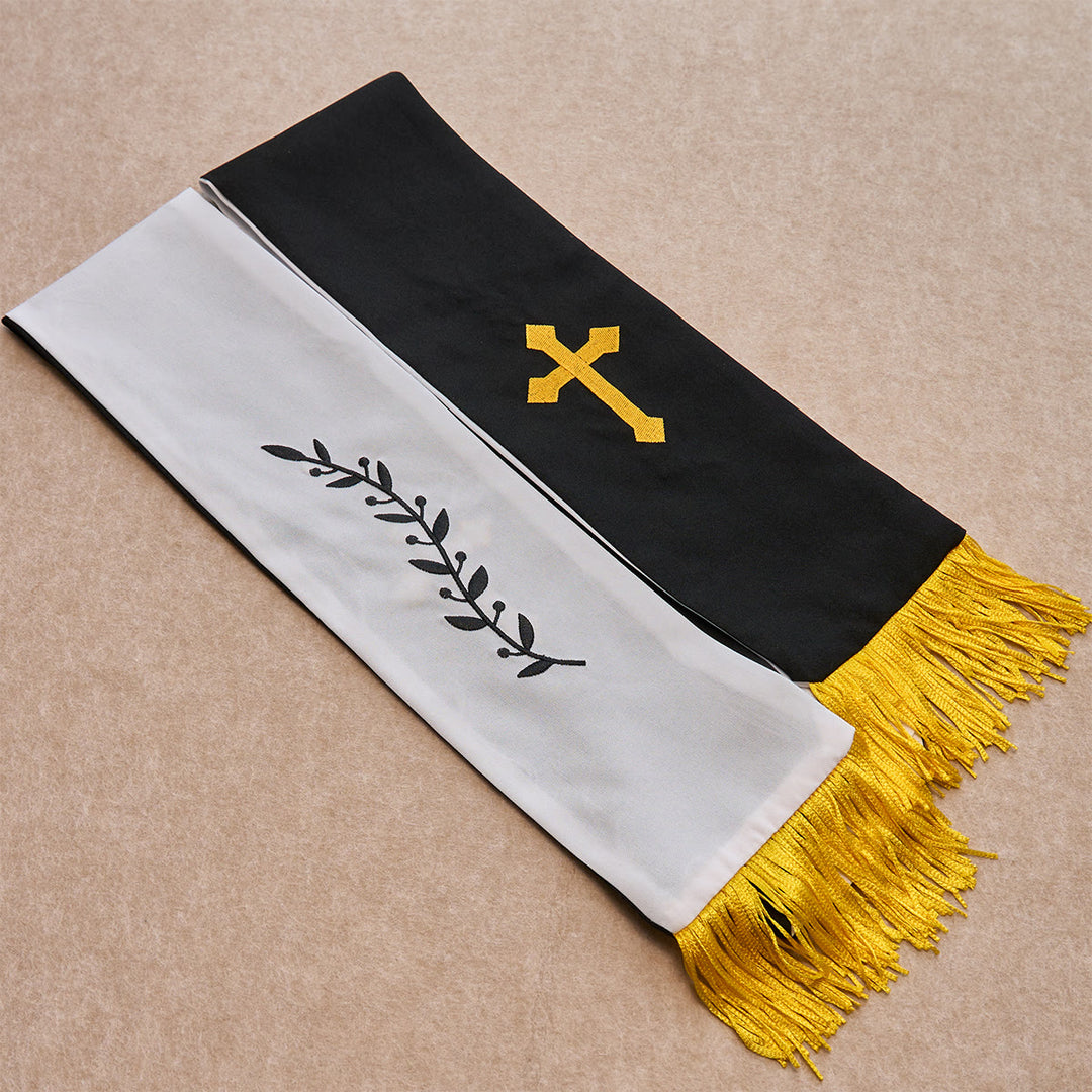 Christianartworkshop Segensset: Schwarze goldene Kreuzstola & schwarzer Perlenrosenkranz: Geduldig lieben - image 4