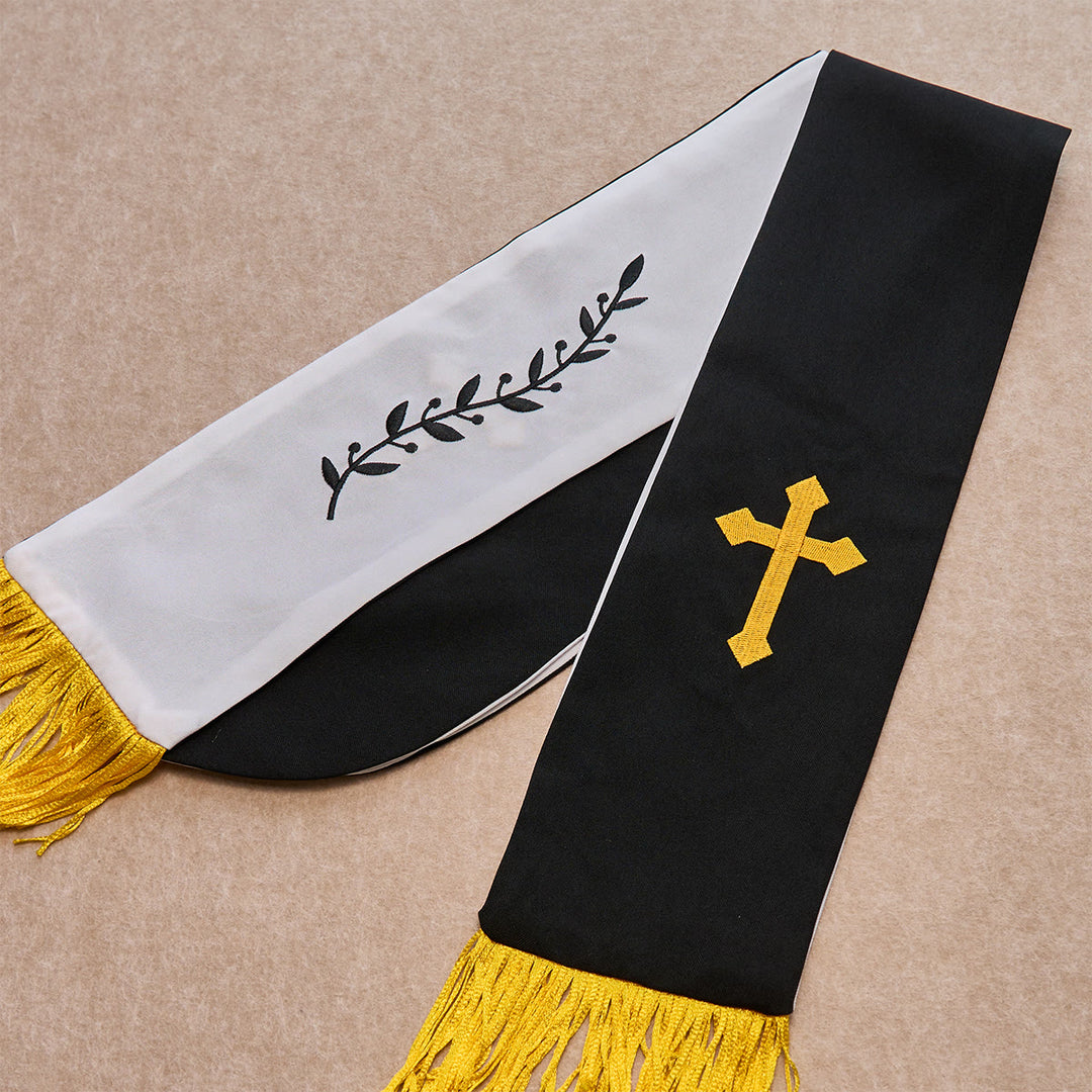 Christianartworkshop Segensset: Schwarze goldene Kreuzstola & schwarzer Perlenrosenkranz: Geduldig lieben - image 3