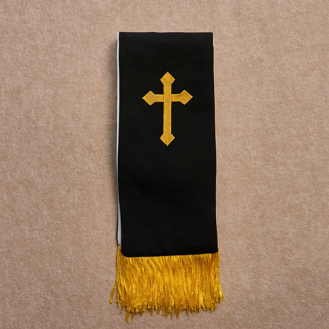 Christianartworkshop Segensset: Schwarze goldene Kreuzstola & schwarzer Perlenrosenkranz: Geduldig lieben - image 2