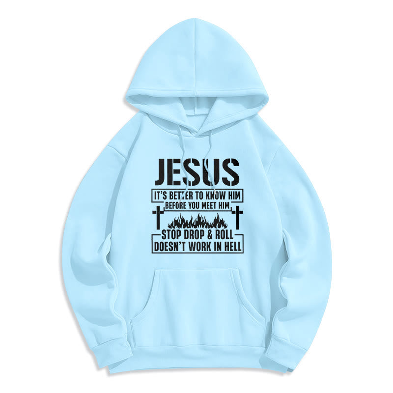 Christianartworkshop Jesus-Kreuz- und Flammengrafik mit Glaubensslogan, Fleece-gefütterter Polyester-Kapuzenpullover - Blau - 2XL - image 0