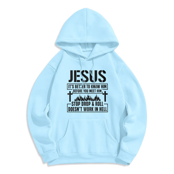 Christianartworkshop Jesus-Kreuz- und Flammengrafik mit Glaubensslogan, Fleece-gefütterter Polyester-Kapuzenpullover - Blau - 2XL - image 0