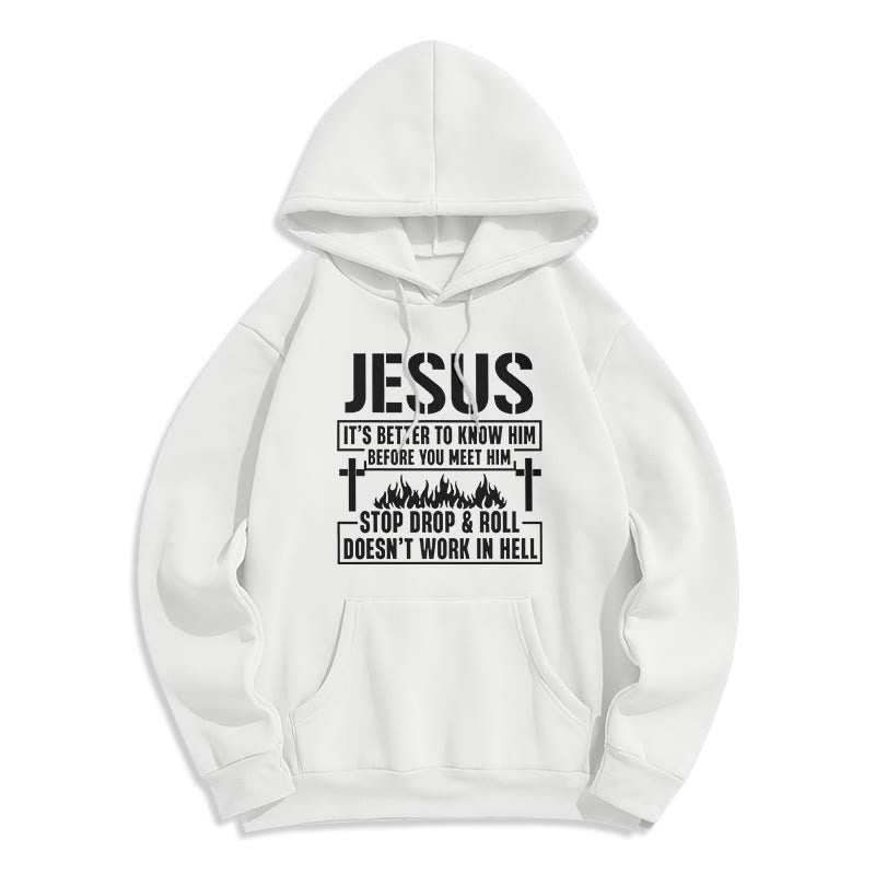 Christianartworkshop Jesus-Kreuz- und Flammengrafik mit Glaubensslogan, Fleece-gefütterter Polyester-Kapuzenpullover - Weiß - 2XL - image 2