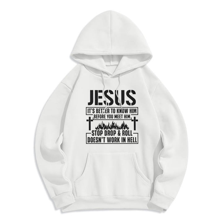 Christianartworkshop Jesus-Kreuz- und Flammengrafik mit Glaubensslogan, Fleece-gefütterter Polyester-Kapuzenpullover - Weiß - 2XL - image 2