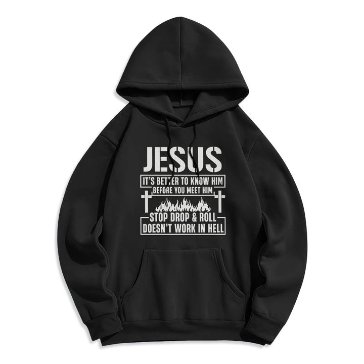 Christianartworkshop Jesus-Kreuz- und Flammengrafik mit Glaubensslogan, Fleece-gefütterter Polyester-Kapuzenpullover - Schwarz - 2XL - image 6