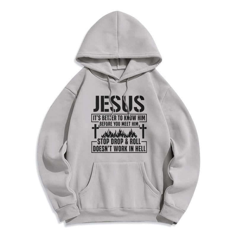 Christianartworkshop Jesus-Kreuz- und Flammengrafik mit Glaubensslogan, Fleece-gefütterter Polyester-Kapuzenpullover - Grau - 2XL - image 4