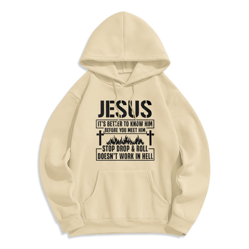 Christianartworkshop Jesus-Kreuz- und Flammengrafik mit Glaubensslogan, Fleece-gefütterter Polyester-Kapuzenpullover - Beige - 2XL - image 3
