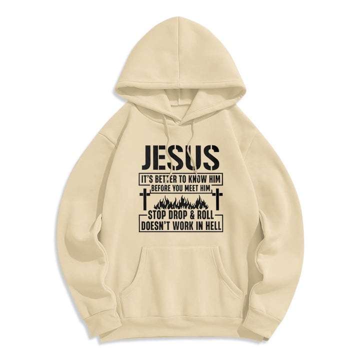 Christianartworkshop Jesus-Kreuz- und Flammengrafik mit Glaubensslogan, Fleece-gefütterter Polyester-Kapuzenpullover - Beige - 2XL - image 3