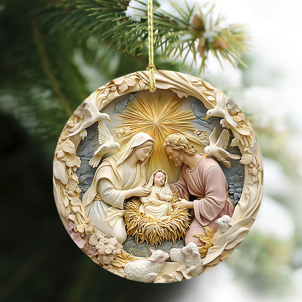 Christianartworkshop Weihnachtskrippe Heilige Familie mit Bethlehem-Stern und Tauben, hängende Ornamente - image 4