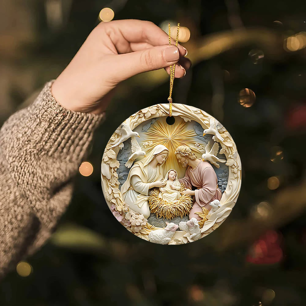 Christianartworkshop Weihnachtskrippe Heilige Familie mit Bethlehem-Stern und Tauben, hängende Ornamente - image 1