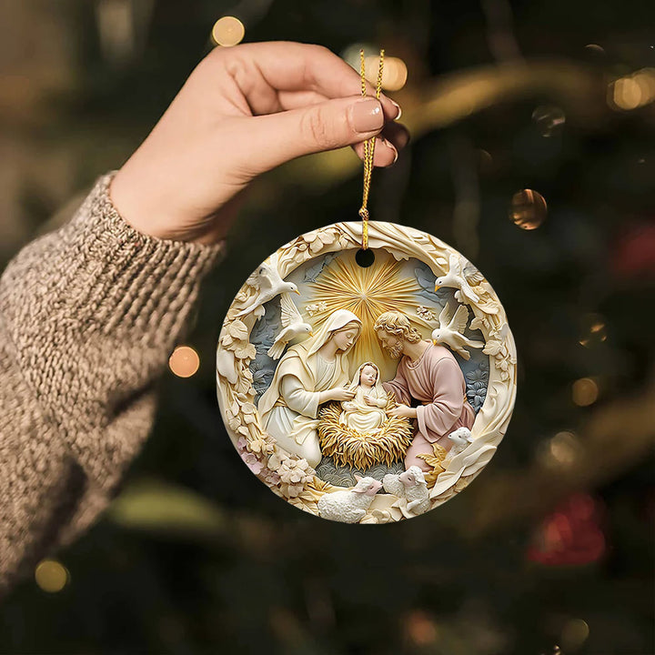 Christianartworkshop Weihnachtskrippe Heilige Familie mit Bethlehem-Stern und Tauben, hängende Ornamente - image 1