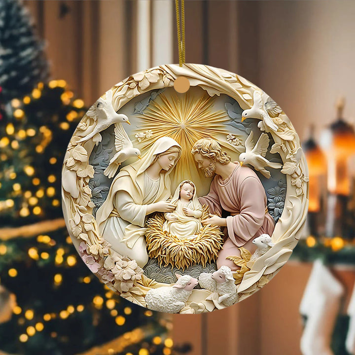 Christianartworkshop Weihnachtskrippe Heilige Familie mit Bethlehem-Stern und Tauben, hängende Ornamente - image 3