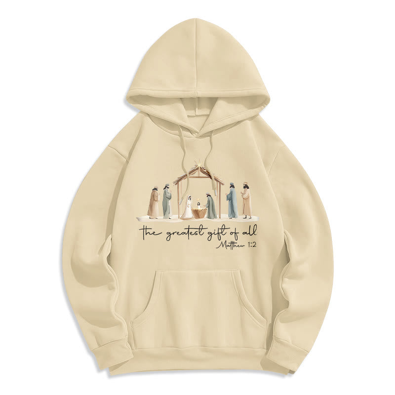 Christianartworkshop Gemütlicher Kapuzenpullover mit Weihnachtskrippe, größtes Geschenk, Schriftzug, mit Fleecefutter, Polyester - Beige - 2XL - image 3